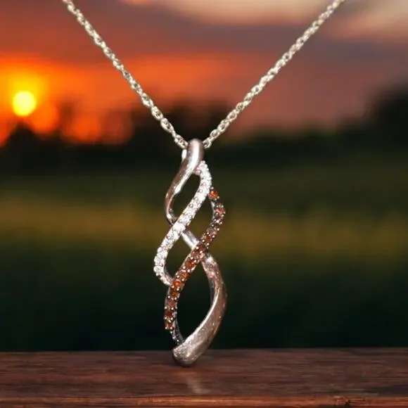 Orange White Diamond Double Infinity Pendant Necklace 10k Rose Gold 18in chain